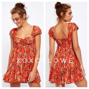 Free People Red Floral Mini Babydoll Dress NWT